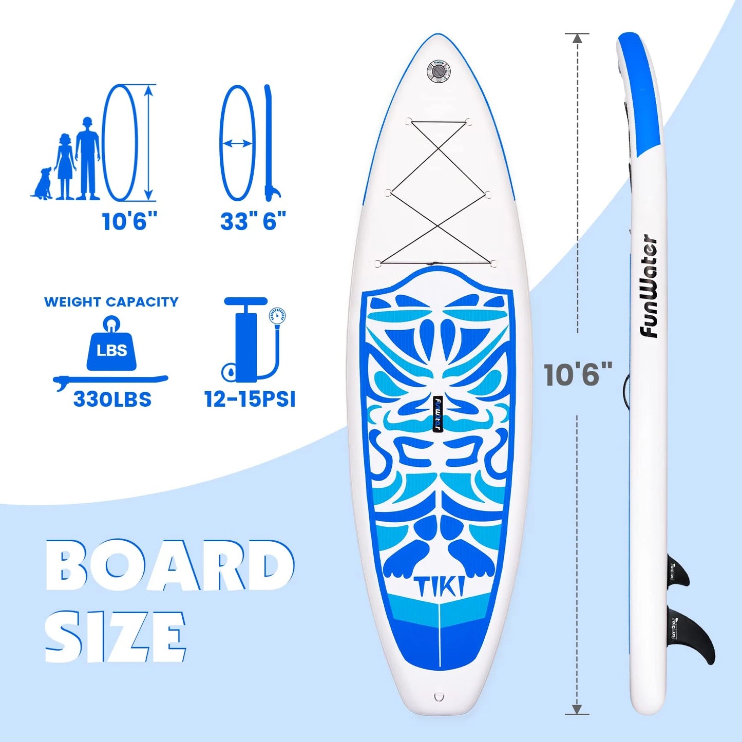 [UK Direct]  Inflatable Ultra-Light (17.6Lbs) Stand up Surfboard for All Skill Levels Everything Included with Stand up Paddle Board, Adj Paddle, Pump, ISUP Travel Backpack, Leash, Waterproof Bag SUPFW02A