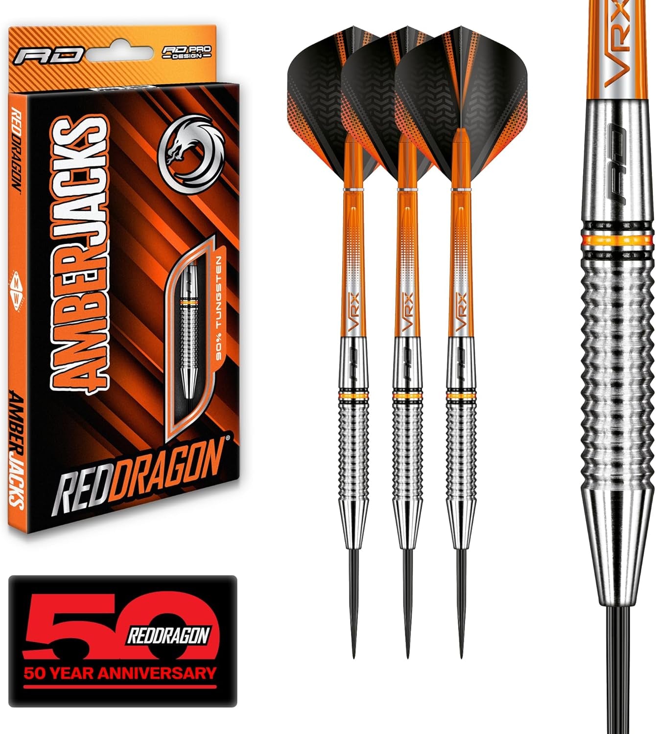 Amberjack Tungsten Darts Set with Darts Flights & Dart Stems (Shafts) – Professional 90% Tungsten Premium Darts Set – Available in 22G, 23G, 24G, 25G, 26G, 27G, 28G, 30G