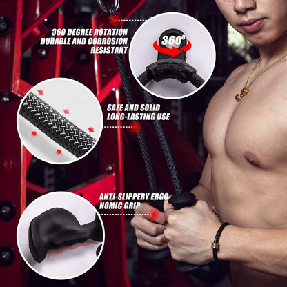 Fitness Biceps Triceps Rope Pull down Grip Handles Muscle Gym Rope Pulley Cable Machine Attachment Back Pulls Pulley Accessories